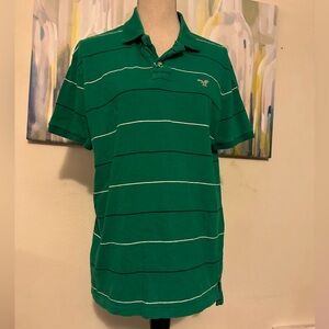 EUC Vintage American Eagle polo shirt size L in a green stripe pattern